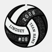 バレーボールチームプレーヤーブラックグリッタークリスマス メタルオーナメント (裏面)