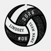 バレーボールチームプレーヤーブラックグリッタークリスマス メタルオーナメント (正面)