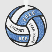 バレーボールチームプレーヤーブルーグリッタークリスマス オーナメント (裏面)