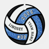 バレーボールチームプレーヤーブルーグリッタークリスマス メタルオーナメント (裏面)