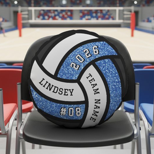 バレーボールチームプレーヤーブルーグリッター ラウンドクッション