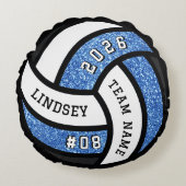 バレーボールチームプレーヤーブルーグリッター ラウンドクッション (正面)