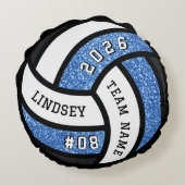 バレーボールチームプレーヤーブルーグリッター ラウンドクッション (裏面)