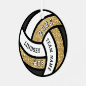 バレーボールチームプレーヤー金ゴールドグリッタークリスマス メタルオーナメント (正面左)