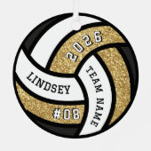 バレーボールチームプレーヤー金ゴールドグリッタークリスマス メタルオーナメント (裏面)