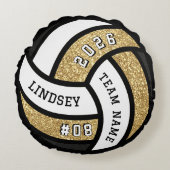 バレーボールチームプレーヤー金ゴールドグリッター ラウンドクッション (正面)
