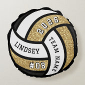 バレーボールチームプレーヤー金ゴールドグリッター ラウンドクッション (裏面)