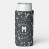 バレーボールテニスエース文字の木炭のパターン スリム缶クーラー (Seltzer裏面)