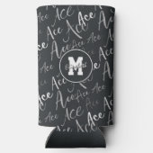 バレーボールテニスエース文字の木炭のパターン スリム缶クーラー (裏面)