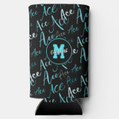 バレーボールテニスターコイズエース文字パターンブラック スリム缶クーラー (裏面)