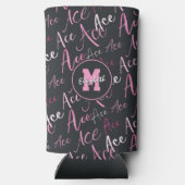 バレーボールテニスピンクのエース文字パターン炭 スリム缶クーラー (裏面)