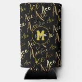 バレーボールテニス金ゴールドエース文字パターンブラック スリム缶クーラー (裏面)