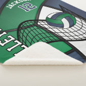 バレーボール🏐ネイビーブルー、ホワイト、グリーンのスポーツ シェルパブランケット (3/4)