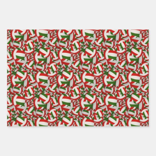 バレーボールパターンのクリスマスまたは任意の大事な行事 ラッピングペーパーシート (正面3)