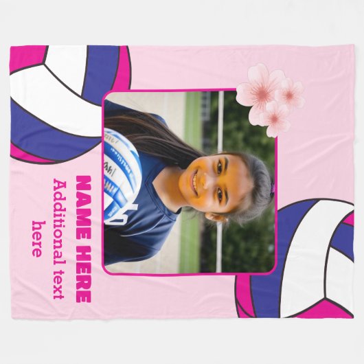 バレーボールパーソナライズされたの写真 フリースブランケット (正面(横))