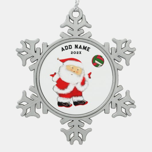 バレーボールパーソナライズされたギフト スノーフレークピューターオーナメント (正面)