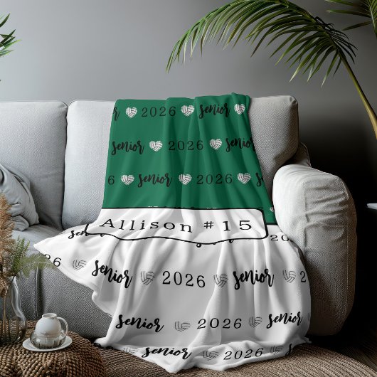 バレーボールパーソナライズされたシニア緑と白 フリースブランケット