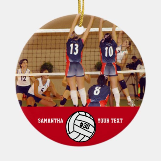 バレーボールパーソナライズされたフォト名チーム# セラミックオーナメント (正面)
