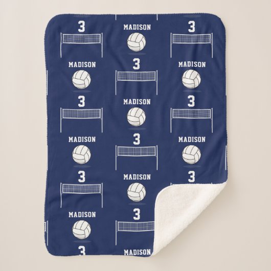 バレーボールパーソナライズされたボール&ネットパターン シェルパブランケット (正面)
