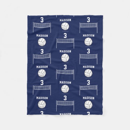 バレーボールパーソナライズされたボール&ネットパターン フリースブランケット (正面)