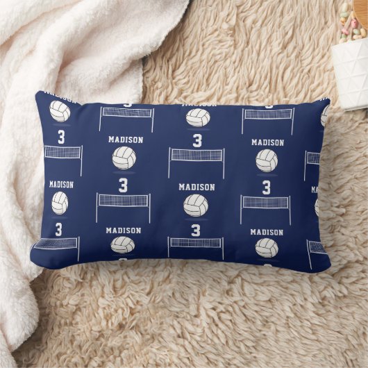 バレーボールパーソナライズされたボール&ネットパターン ランバークッション (ブランケット)