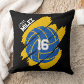 バレーボールパーソナライズされた選手の青と黄色 クッション (ブランケット)