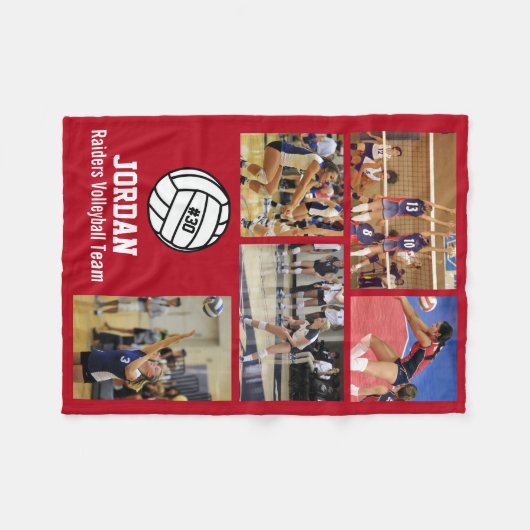 バレーボールパーソナライズされた5フォトコラージュ名チーム番号 フリースブランケット (正面(横))