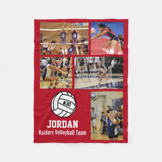 バレーボールパーソナライズされた5フォトコラージュ名チーム番号 フリースブランケット (正面)