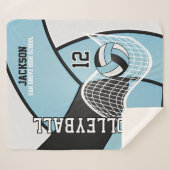 バレーボール🏐ブラック、ベビーブルー、ホワイト シェルパブランケット (正面(横))