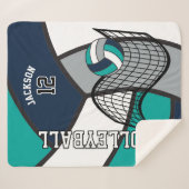 バレーボール🏐ブルー、ティール（緑がかった色）、グレー、ホワイト シェルパブランケット (正面(横))