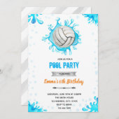 バレーボールプールの誕生日テーマ 招待状 (正面/裏面)