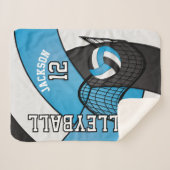 バレーボール🏐ベビーブルー、ホワイト、ブラックのスポーツ シェルパブランケット (正面(横))