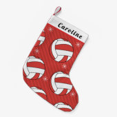 バレーボールボールスノーフレークキッズネームクリスマスレッドスポーツ スモールクリスマスストッキング (正面 (吊り時))