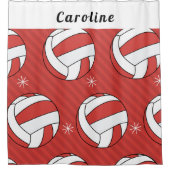 バレーボールボール&スノーフレークフェスティバルレッドガールズ名 シャワーカーテン (正面)
