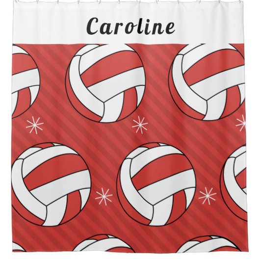 バレーボールボール&スノーフレークフェスティバルレッドガールズ名 シャワーカーテン (正面)