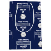 バレーボールボール&ネットネイビーブルー誕生日名年齢 ミディアムペーパーバッグ (正面)