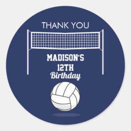 バレーボールボール&ネットネイビーブルー誕生日名年齢 ラウンドシール