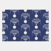 バレーボールボール&ネットネイビーブルー誕生日名年齢 ラッピングペーパーシート (正面)