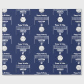 バレーボールボール&ネットネイビーブルー誕生日名年齢 ラッピングペーパー (フラット)