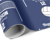 バレーボールボール&ネットネイビーブルー誕生日名年齢 ラッピングペーパー (ロールコーナー)