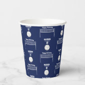 バレーボールボール&ネットネイビーブルー誕生日名年齢 紙コップ (裏面)