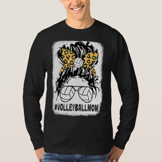 バレーボールマムヒョウ乱雑バンボールマム母 Tシャツ (正面)