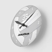 バレーボールルームデコール付名前をカスタムする ラウンド壁時計 (傾斜)