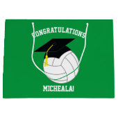 バレーボール卒業スポーツグリーン ラージペーパーバッグ (正面)