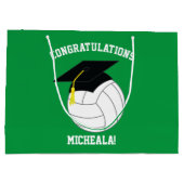 バレーボール卒業スポーツグリーン ラージペーパーバッグ (裏面)