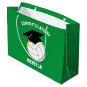 バレーボール卒業スポーツグリーン ラージペーパーバッグ (裏面アングル)