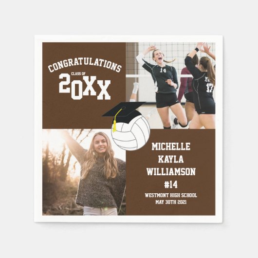 バレーボール卒業スポーツブラウン スタンダードカクテルナプキン (正面)