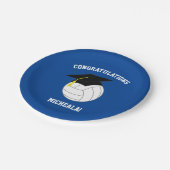 バレーボール卒業スポーツブルー ペーパープレート (アングル)