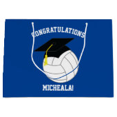 バレーボール卒業スポーツブルー ラージペーパーバッグ (正面)