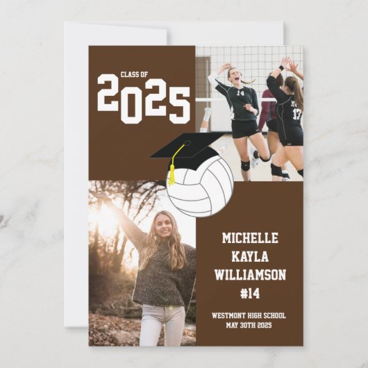 バレーボール卒業式スポーツブラウン発表 招待状 (正面)